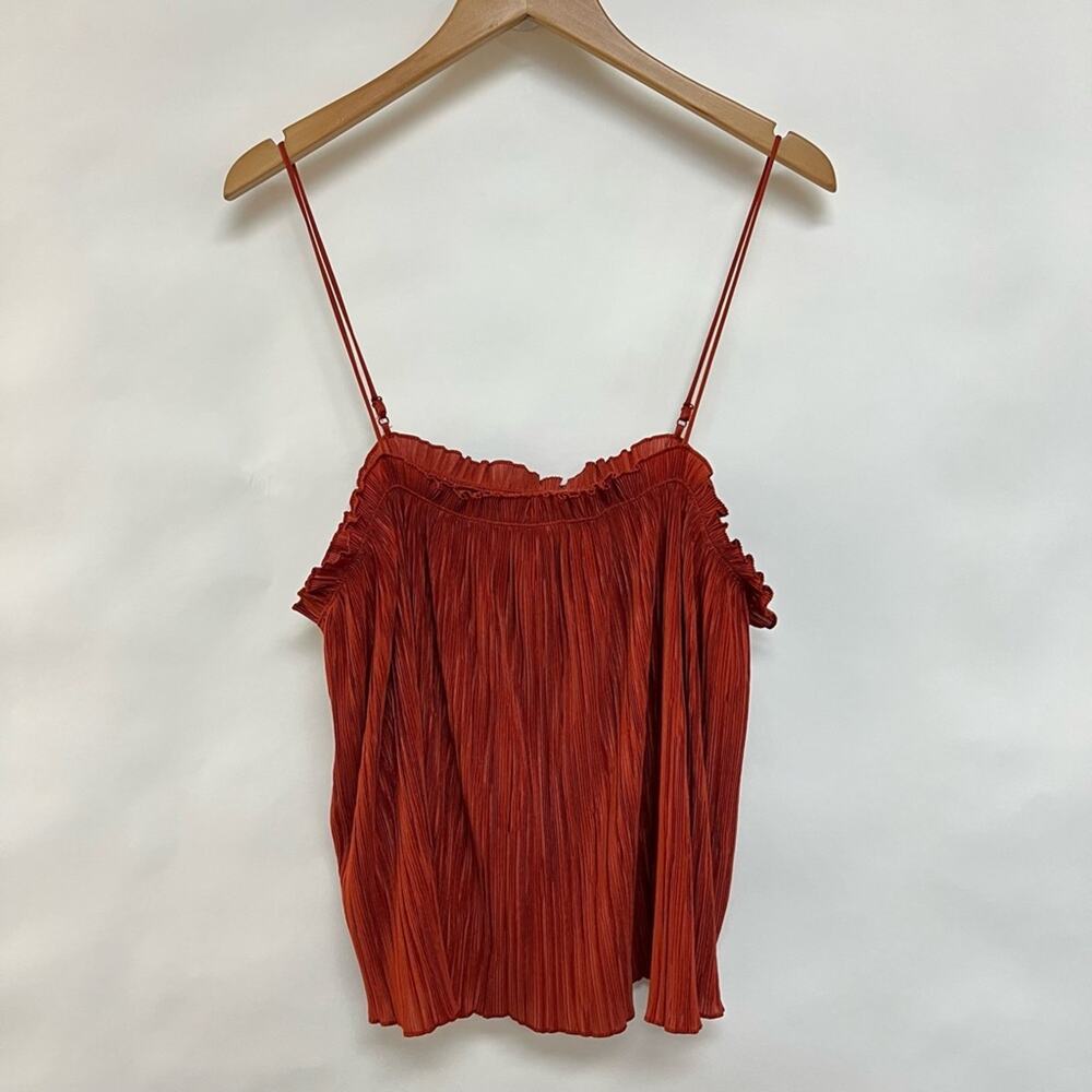 Madewell Pleated Tank Top Rust Orange Spaghetti Strap Plisse Flowy Size XL - Picture 4 of 6